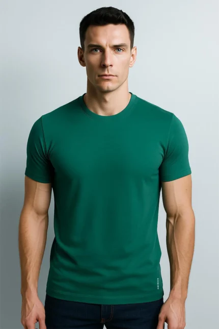 Printed Round Neck T-Shirt - Jade Green