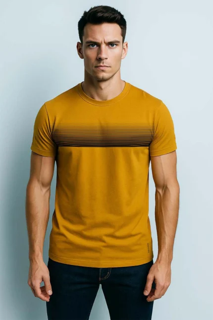 Printed Round Neck T-Shirt - Inca Gold