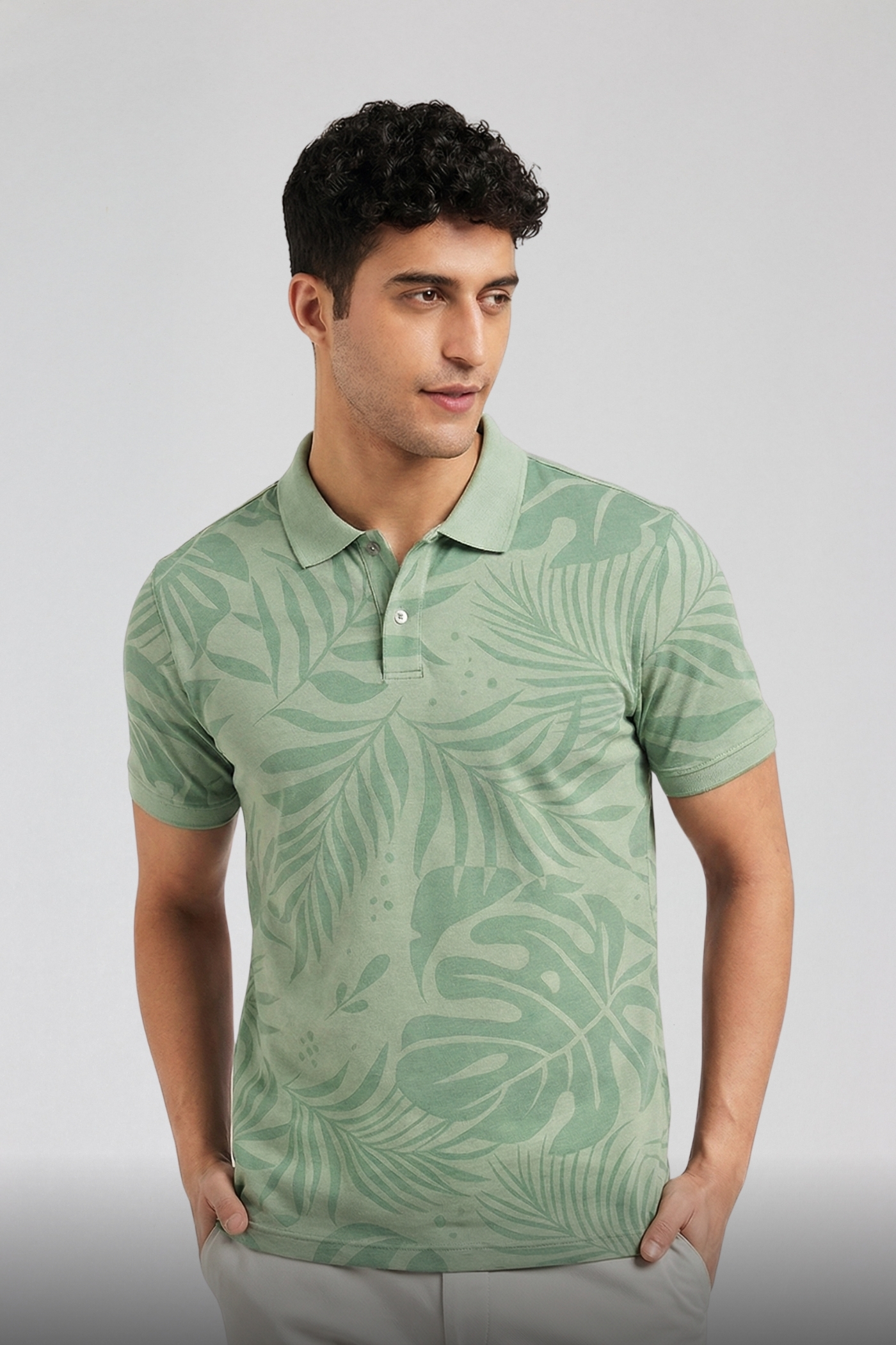 Printed Polo T-Shirt (Faded Mint Green)