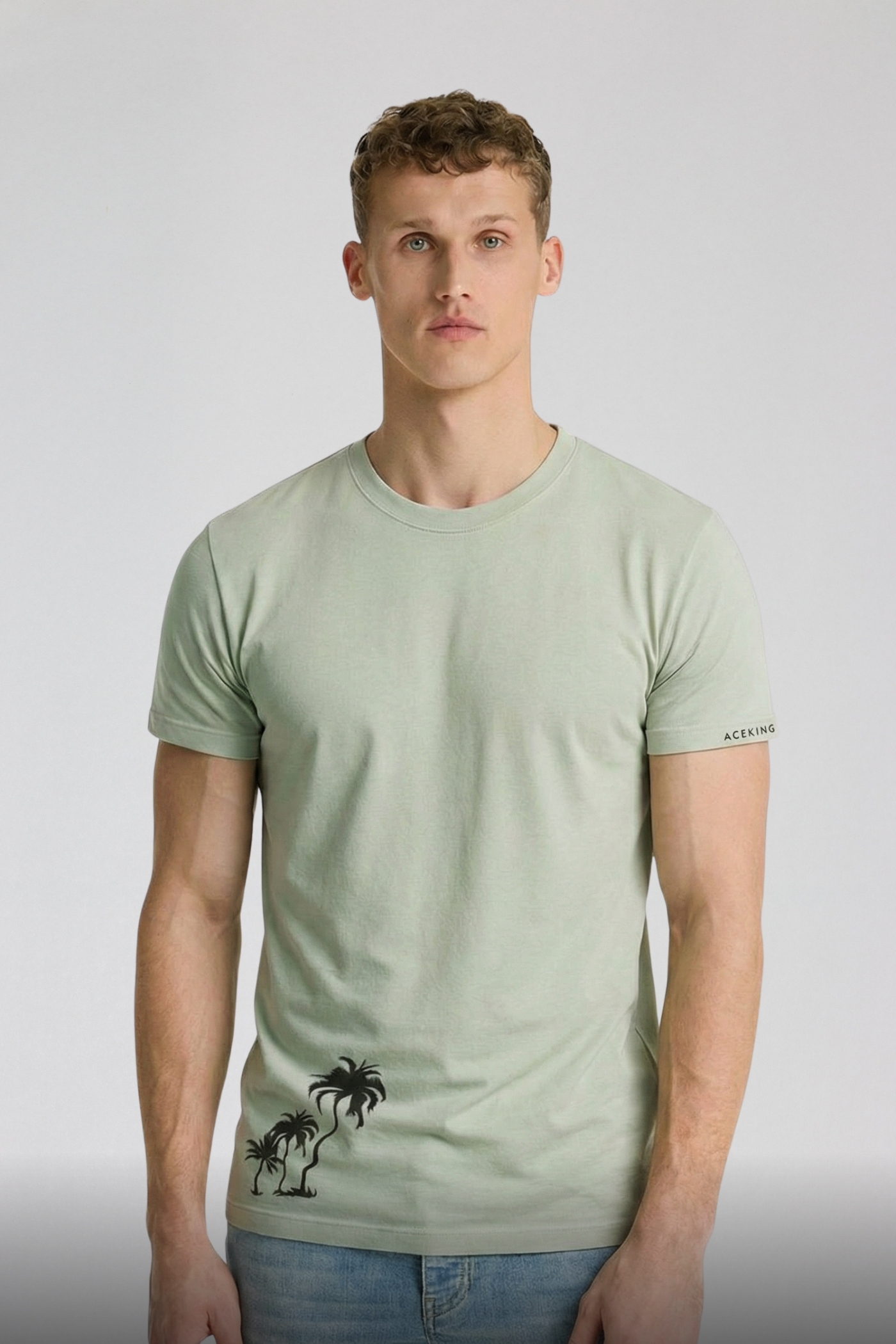 Printed Round Neck T-Shirt (Muted Mint Green)