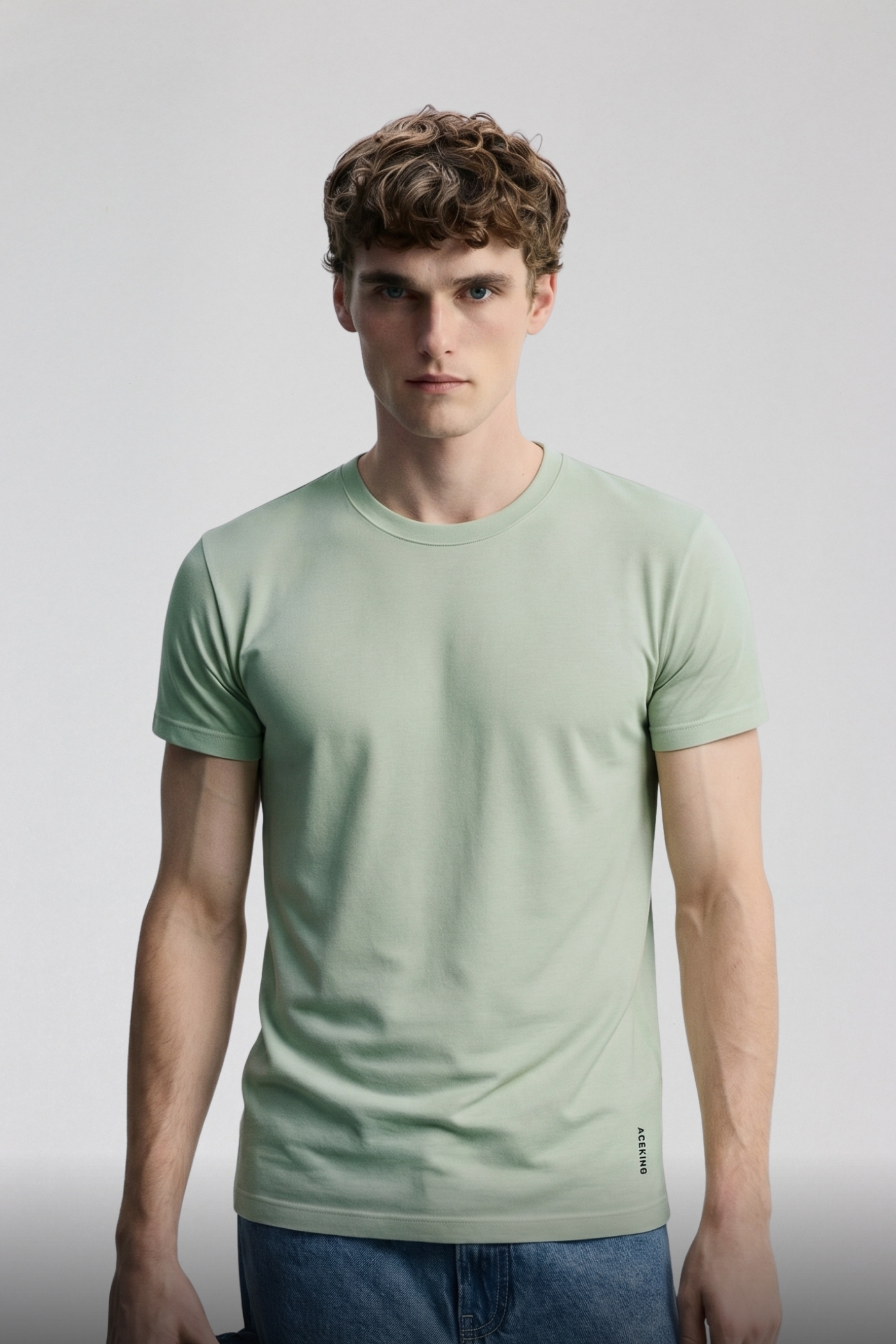 Plain Round Neck T-Shirt (Muted Mint Green)